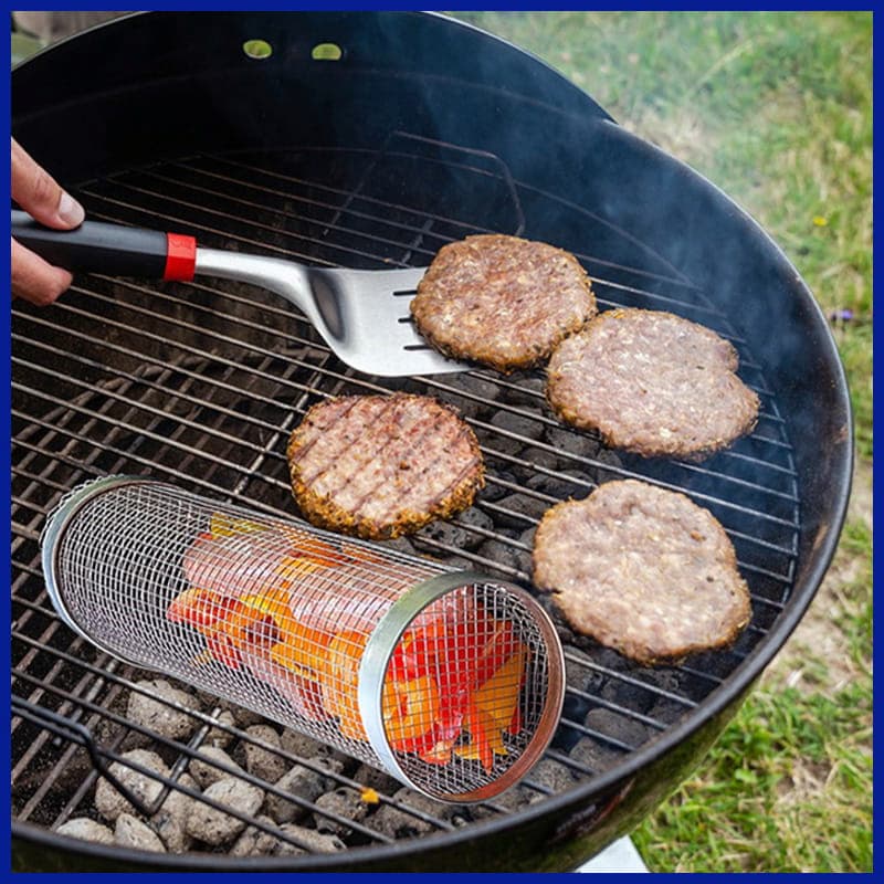 BBQ Hamburger on Grill Basket