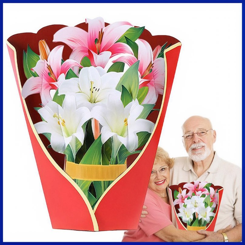 Elderly couple with flower bouquet