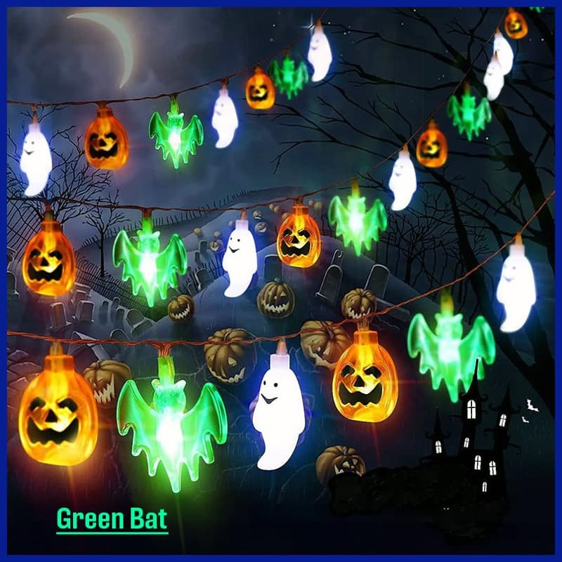 Green Bat Halloween String Lights