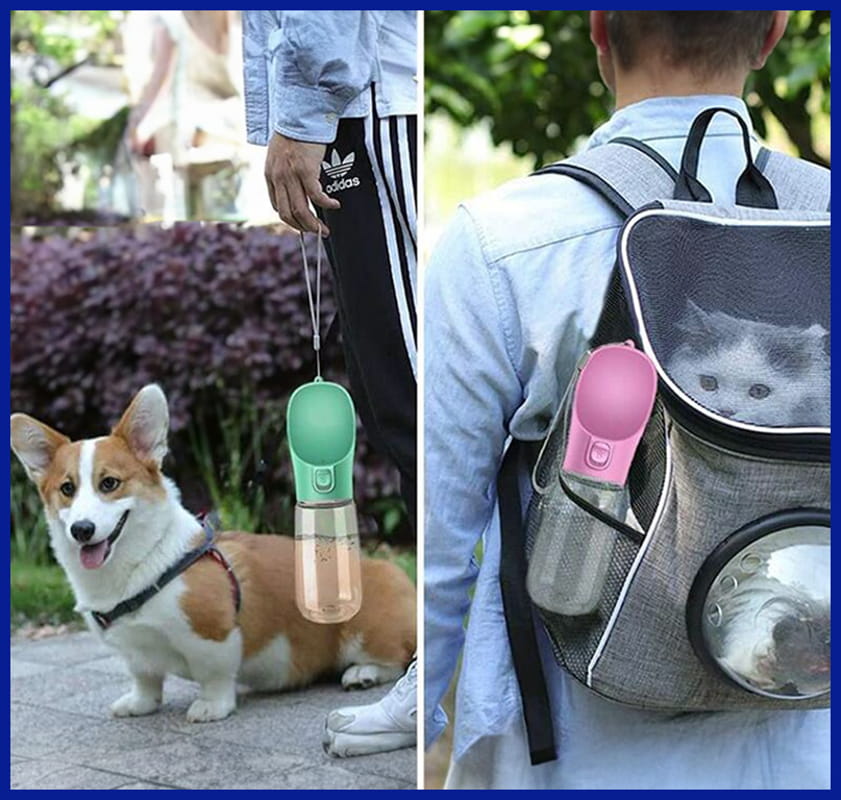 Pet Owner Walking Dog with Portable Water Bottle