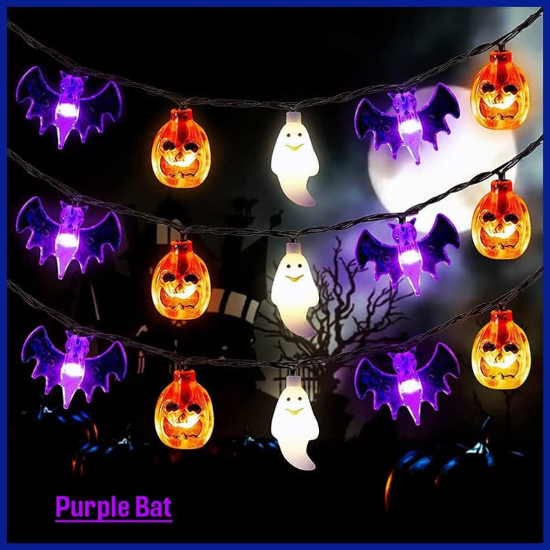 Purple Bat Halloween String Lights