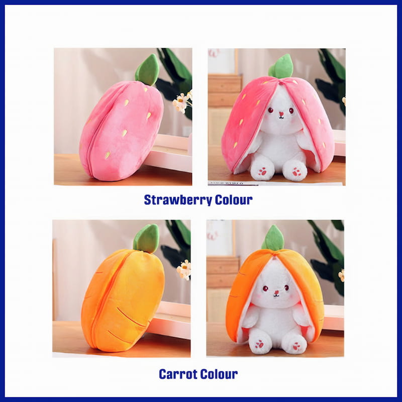 Reversible Bunny Plushies: Strawberry & Carrot Colors