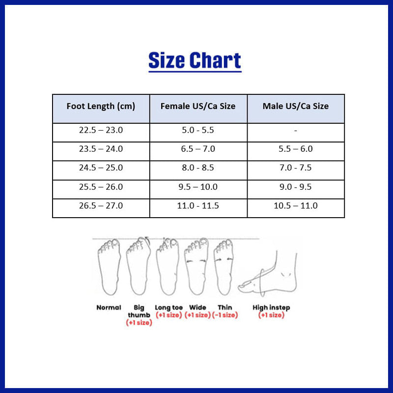 Soft beach slippers size guide