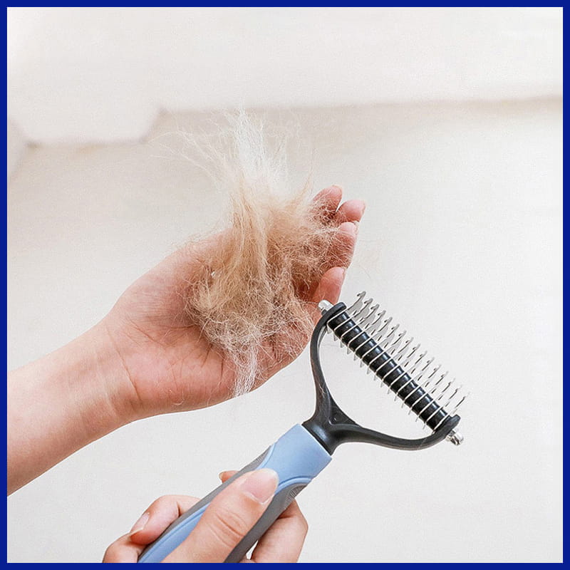 Woman with Pet Grooming Rake and Fur