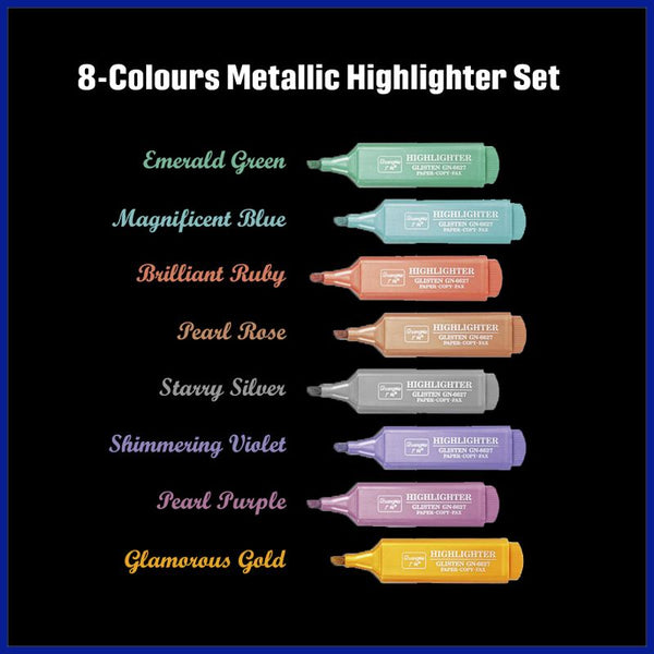 Eight Metallic Colour Highlighter Shades