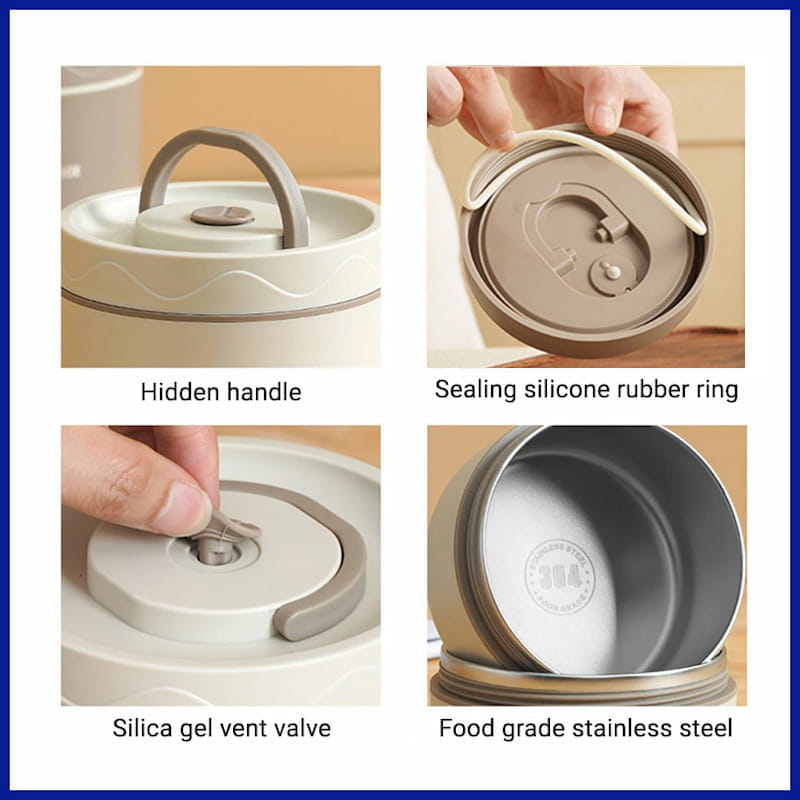 Hidden Handle, Silicone Seal, Vent, Stainless Lunch Box