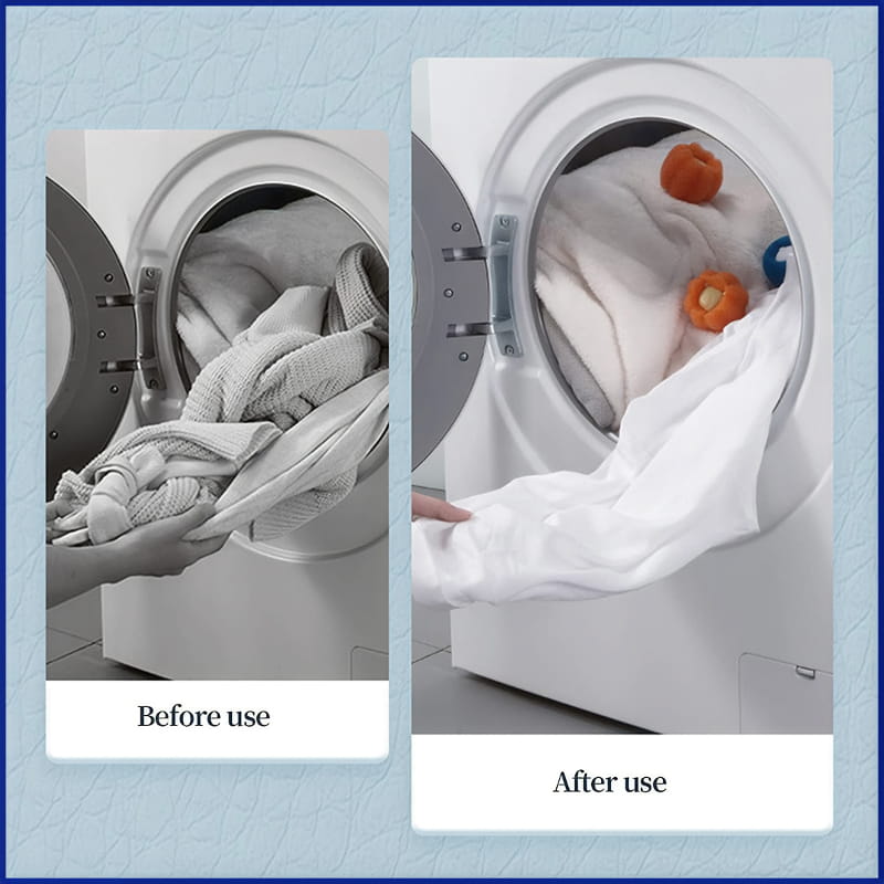 Laundry balls befor and after drying